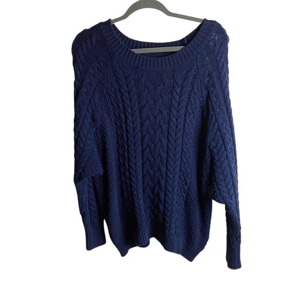 Aerie Size Large Cable Knit Navy Blue Sweater Chunky Oversized Fall Casual Cozy - Picture 1 of 5